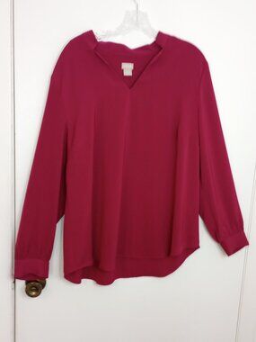 Chco's Burgundy Wine Silky Popover Split-Neck Blouse Sz 3